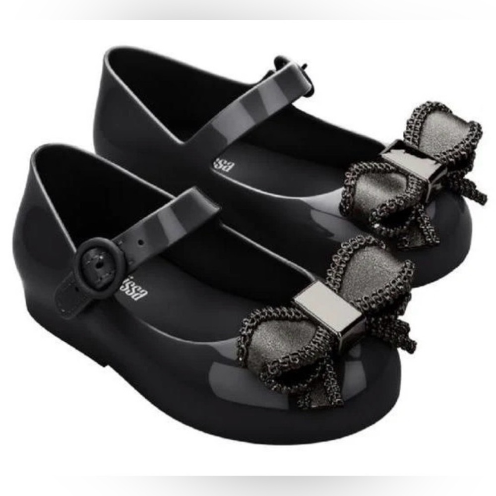 Like New Mini Melissa Black Mary Jane Kids Jelly Flats Shoes with Bow